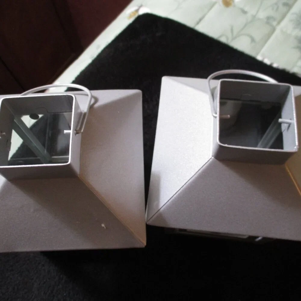 Set of Two Small Metal Lanterns w/Fickering Votive Lights